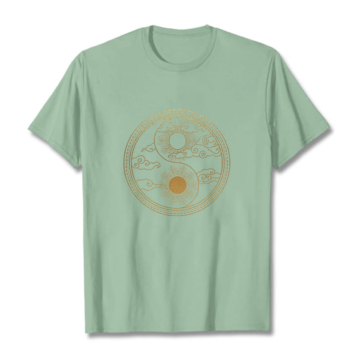 Buddha Stones Yin Yang Sun Auspicious Clouds Tee T-shirt - PaleGreen - 2XL - image 14