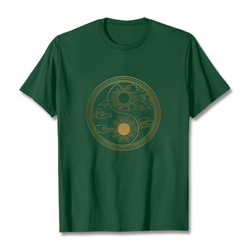 Buddha Stones Yin Yang Sun Auspicious Clouds Tee T-shirt - ForestGreen - 2XL - image 5