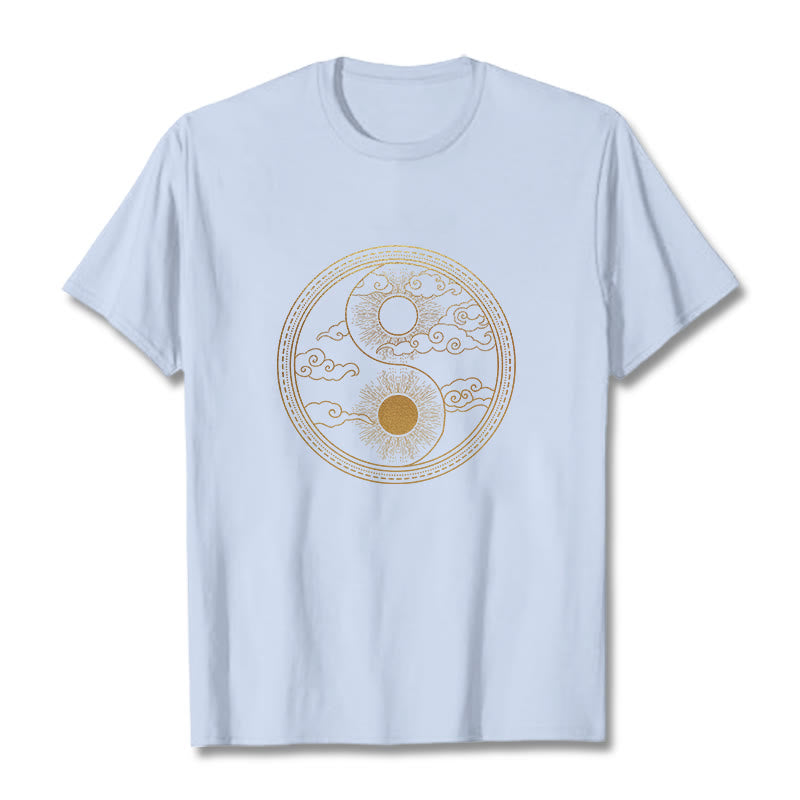 Buddha Stones Yin Yang Sun Auspicious Clouds Tee T-shirt - LightCyan - 2XL - image 11