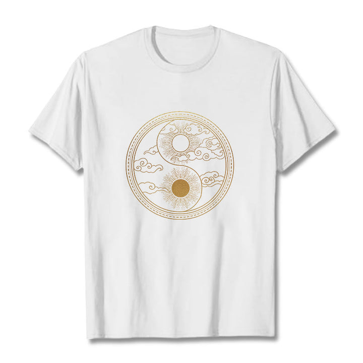 Buddha Stones Yin Yang Sun Auspicious Clouds Tee T-shirt - White - 2XL - image 7
