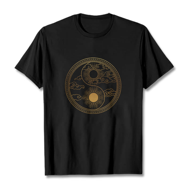 Buddha Stones Yin Yang Sun Auspicious Clouds Tee T-shirt - Black - 2XL - image 0
