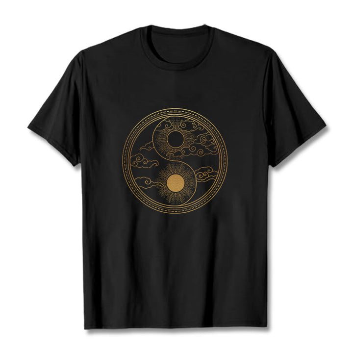 Buddha Stones Yin Yang Sun Auspicious Clouds Tee T-shirt - Black - 2XL - image 0