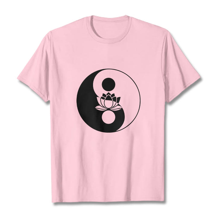 Buddha Stones Yin Yang Lotus Flower Tee T-shirt - LightPink - 2XL - image 12