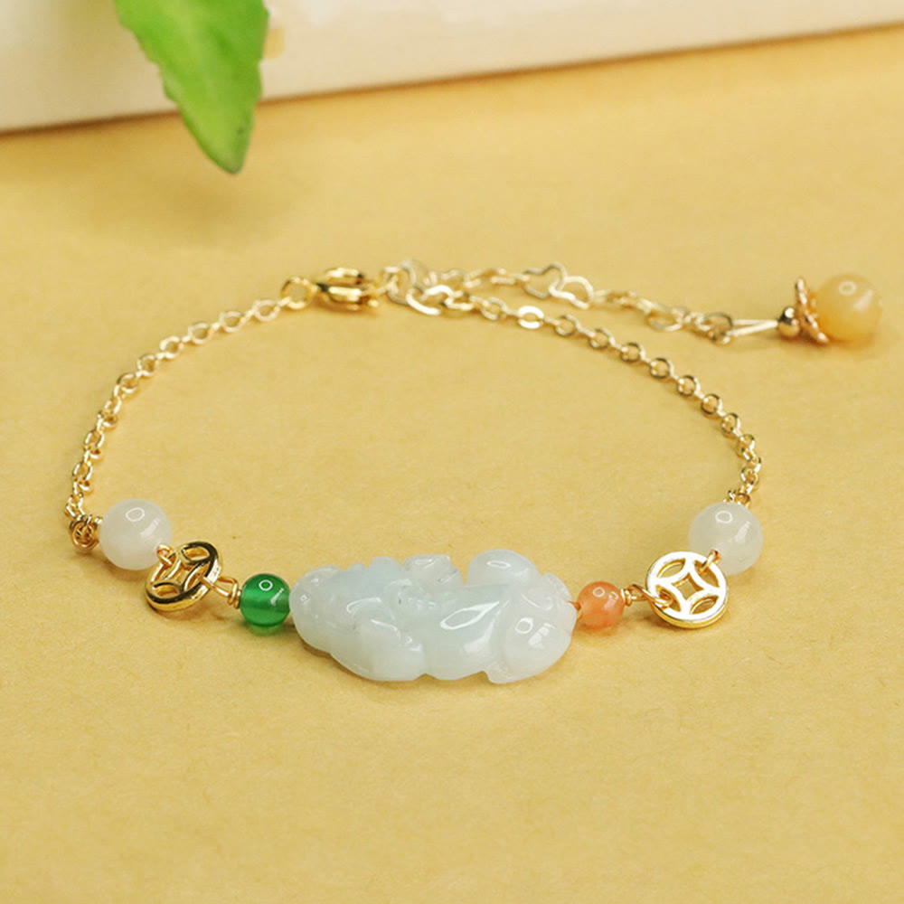 Buddha Stones Natural Jade PiXiu Carved Copper Coin Luck Chain Bracelet - image 4