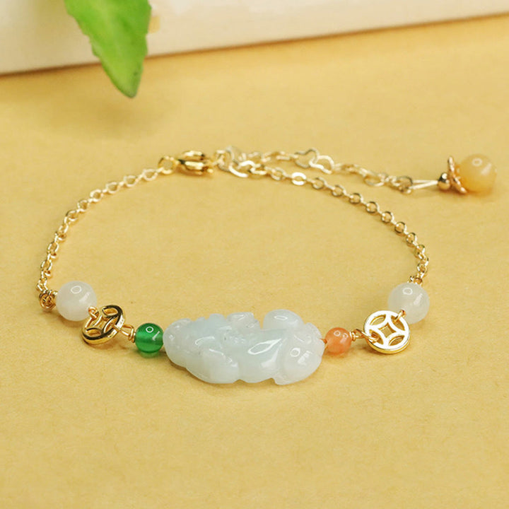 Buddha Stones Natural Jade PiXiu Carved Copper Coin Luck Chain Bracelet - image 4