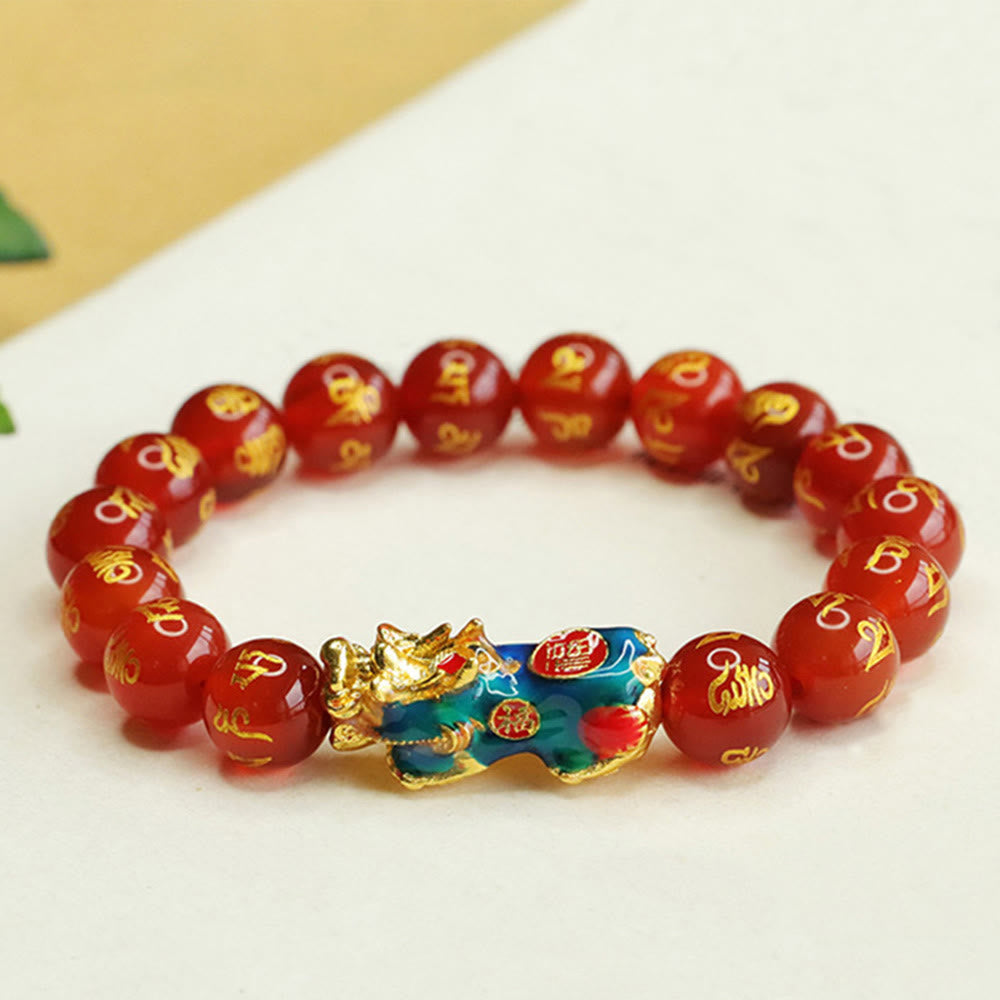 Buddha Stones Red Agate Color Change PiXiu Om Mani Padme Hum Calm Bracelet - image 5