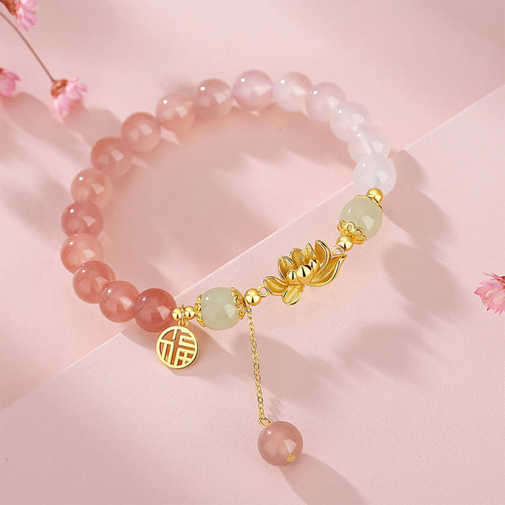 Buddha Stones 925 Sterling Silver Natural Gradient Agate Hetian Jade Lotus Fu Character Enlightenment Bracelet - image 7