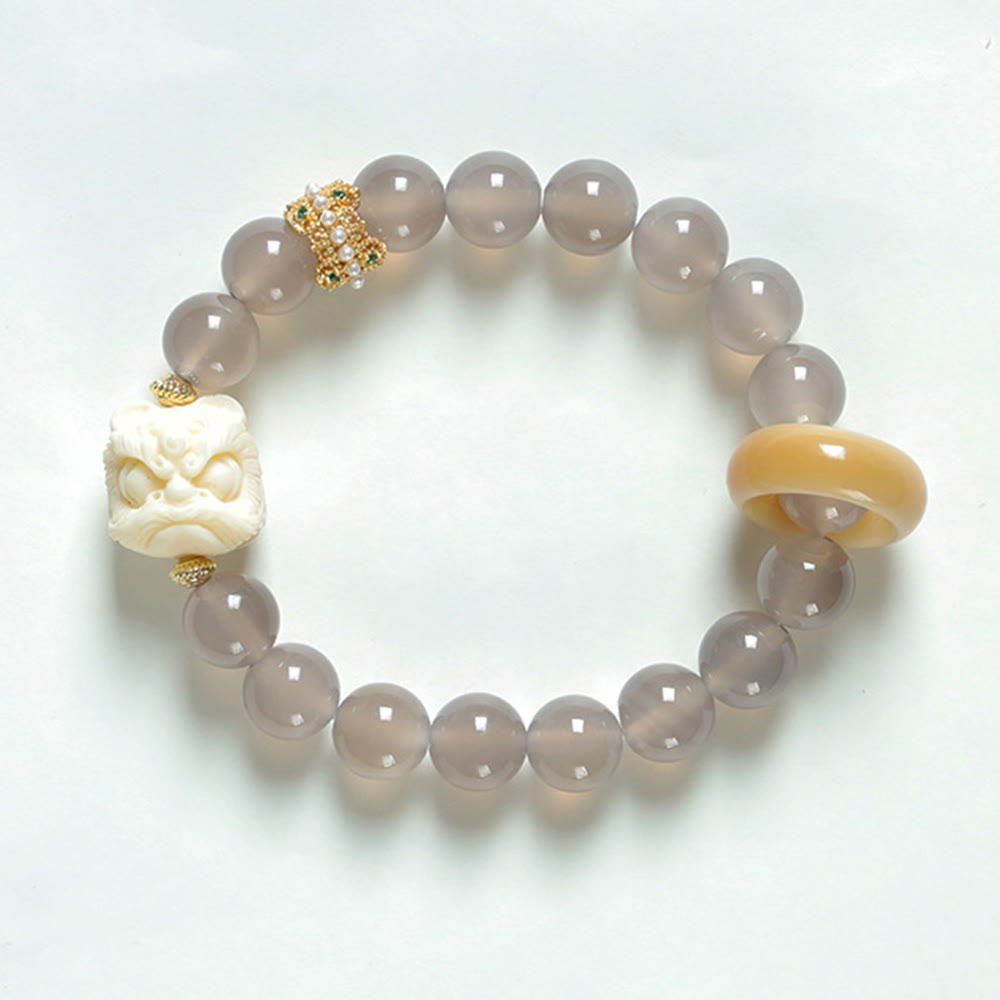 Buddha Stones Amber Gray Agate Ivory Fruit Confidence Bracelet - image 10