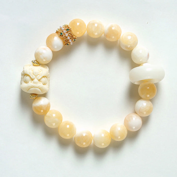 Buddha Stones Amber Gray Agate Ivory Fruit Confidence Bracelet - image 2