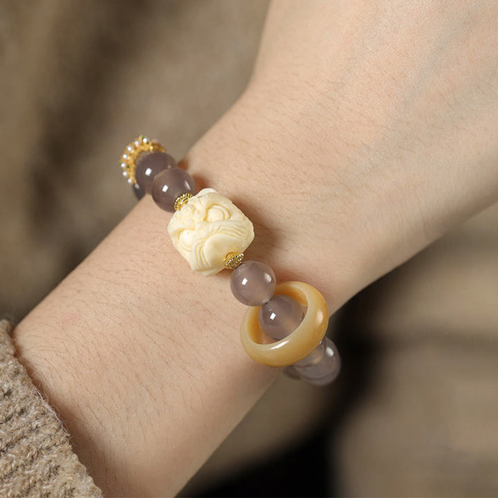 Buddha Stones Amber Gray Agate Ivory Fruit Confidence Bracelet - image 9