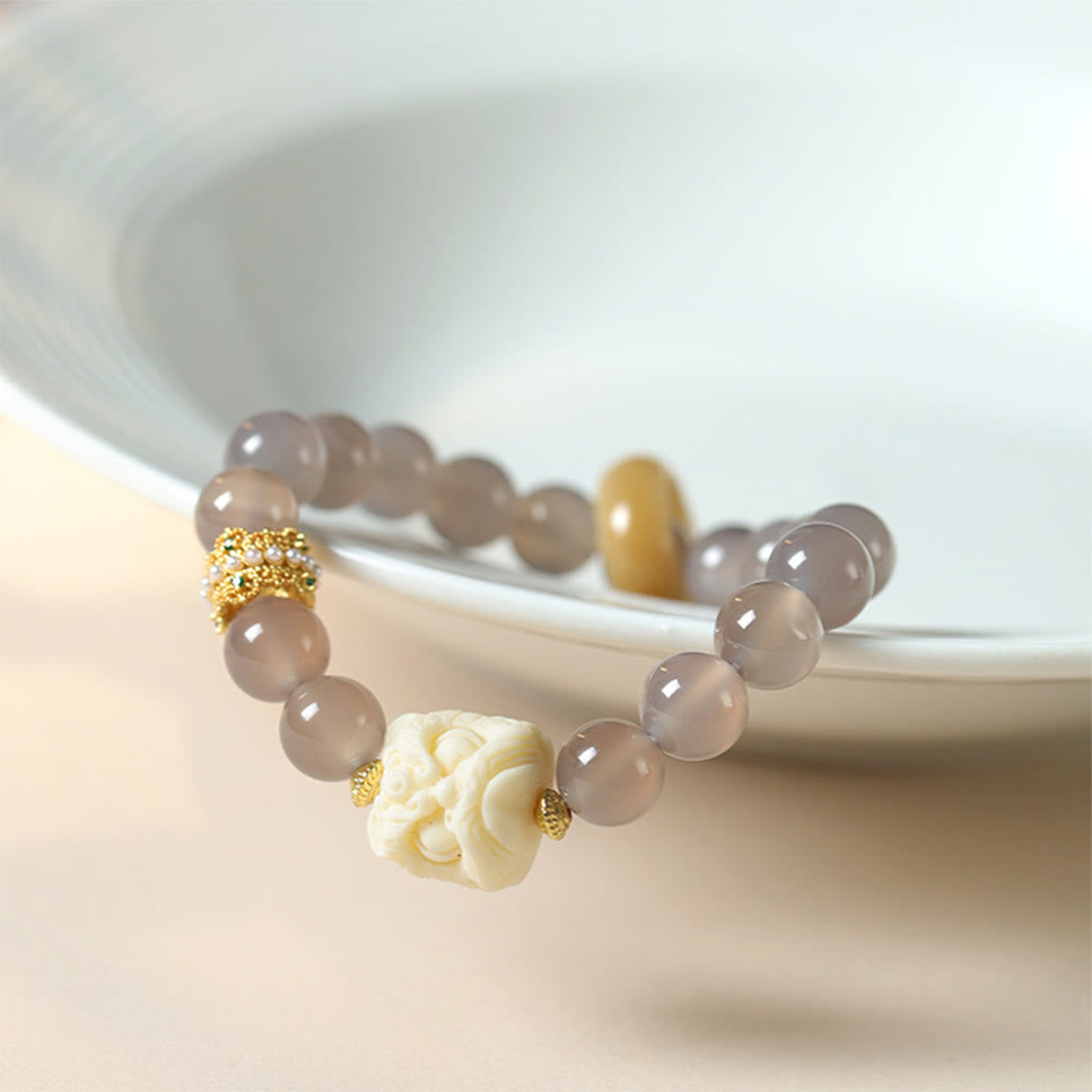 Buddha Stones Amber Gray Agate Ivory Fruit Confidence Bracelet - image 8