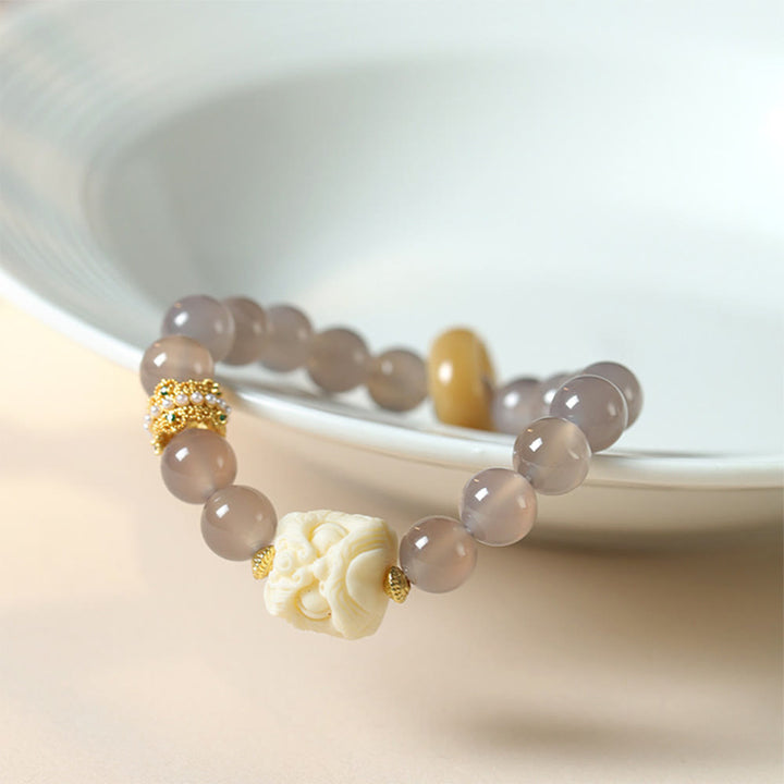 Buddha Stones Amber Gray Agate Ivory Fruit Confidence Bracelet - image 8