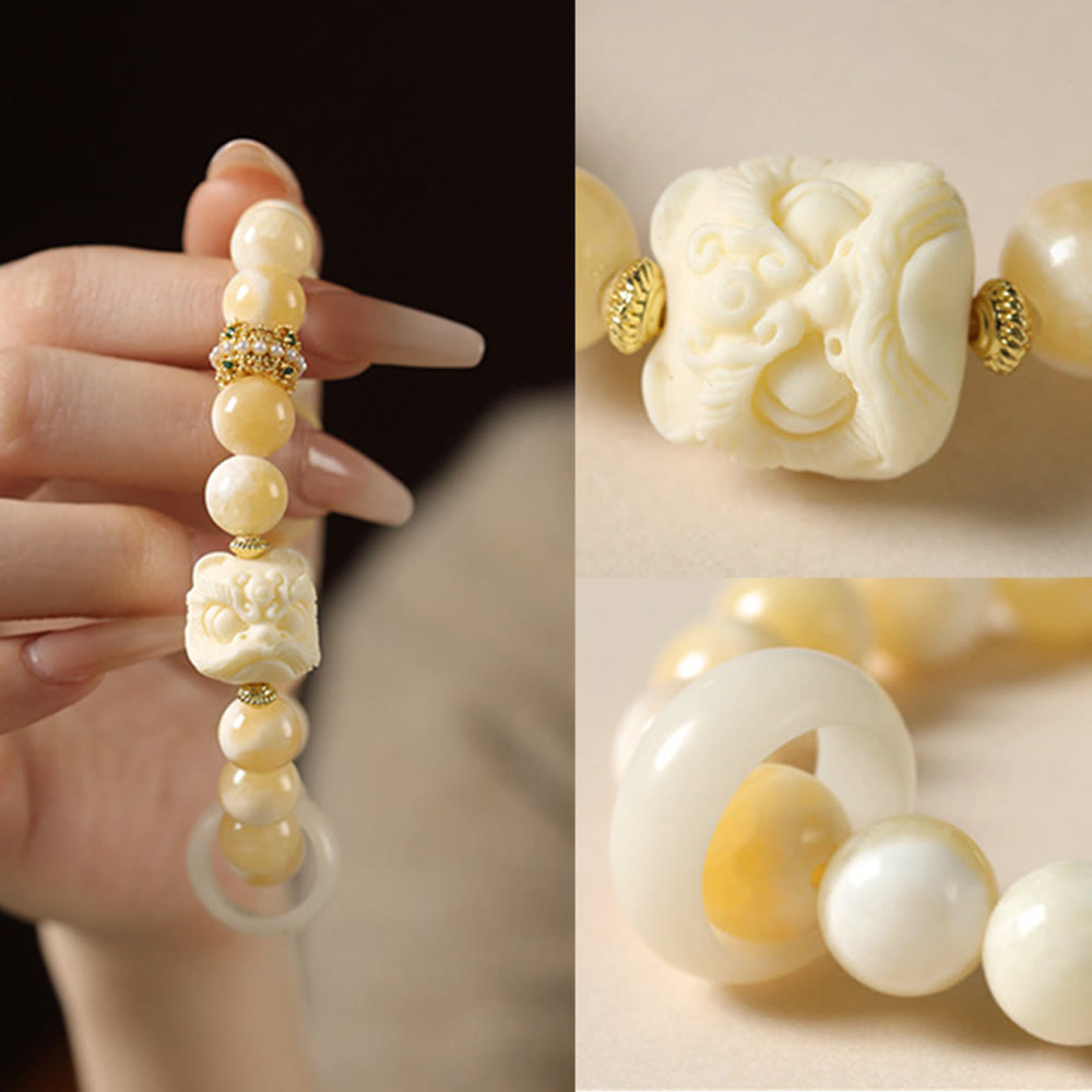 Buddha Stones Amber Gray Agate Ivory Fruit Confidence Bracelet - image 3