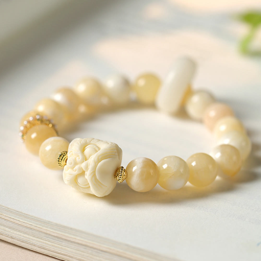 Buddha Stones Amber Gray Agate Ivory Fruit Confidence Bracelet - image 1