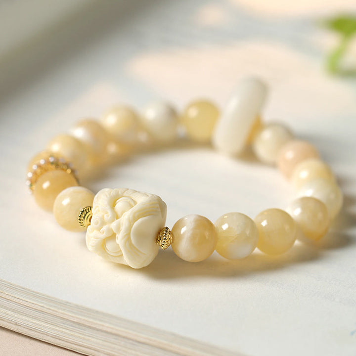 Buddha Stones Amber Gray Agate Ivory Fruit Confidence Bracelet - image 1