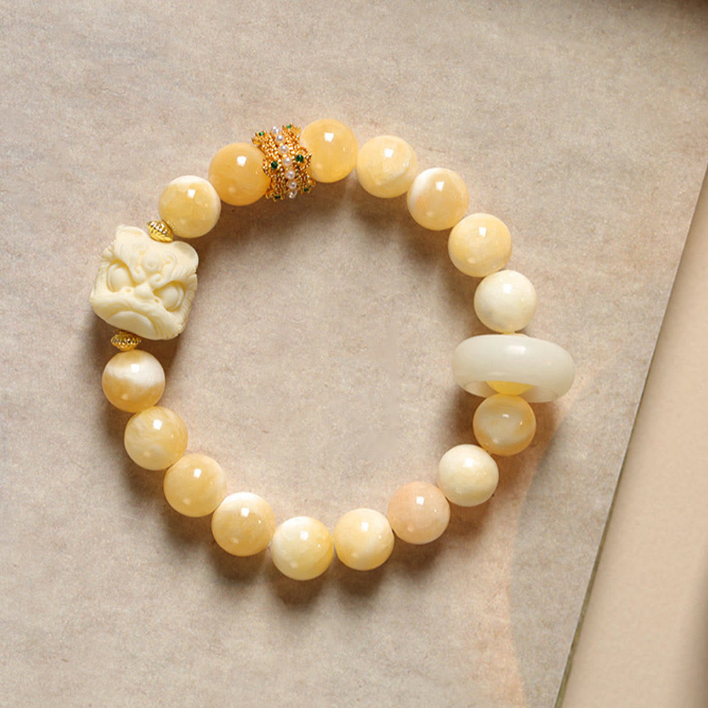 Buddha Stones Amber Gray Agate Ivory Fruit Confidence Bracelet - Amber(Wrist Circumference: 14-16cm) - image 0