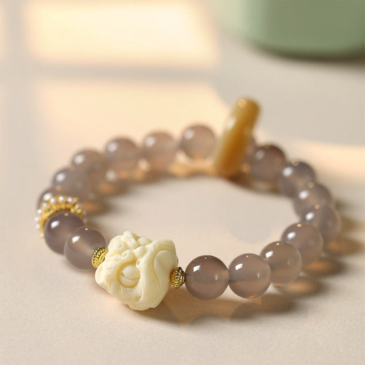 Buddha Stones Amber Gray Agate Ivory Fruit Confidence Bracelet - image 7