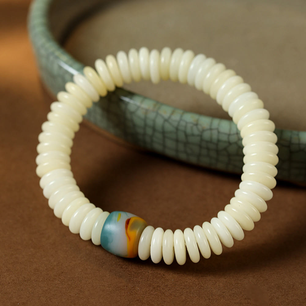Buddha Stones Natural White Bodhi Seed Stone Wisdom Tassel Bracelet - image 1