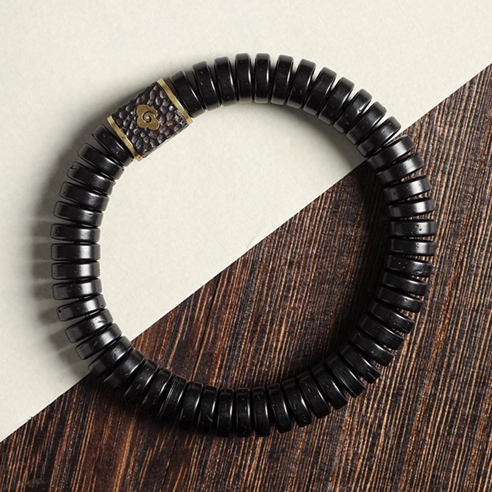 Buddha Stones Tibetan Coconut Shell Auspicious Clouds Positive Bracelet - image 1