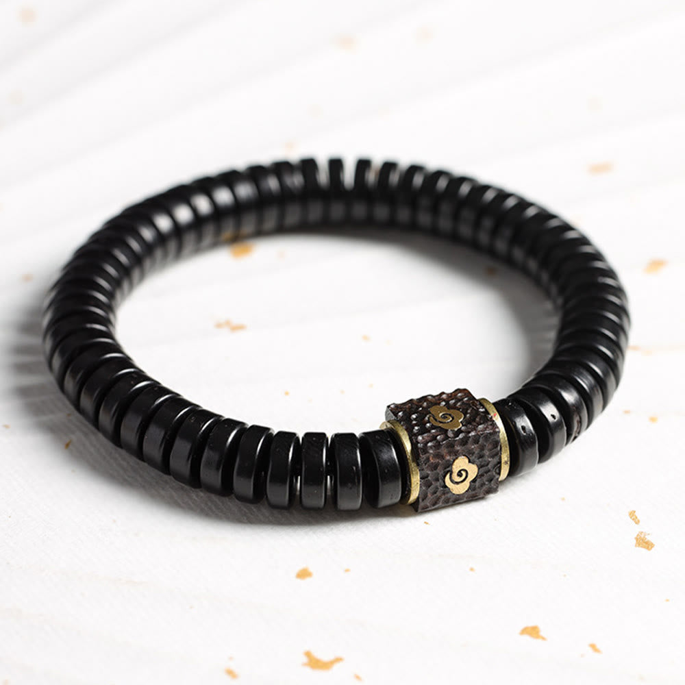 Buddha Stones Tibetan Coconut Shell Auspicious Clouds Positive Bracelet - image 3