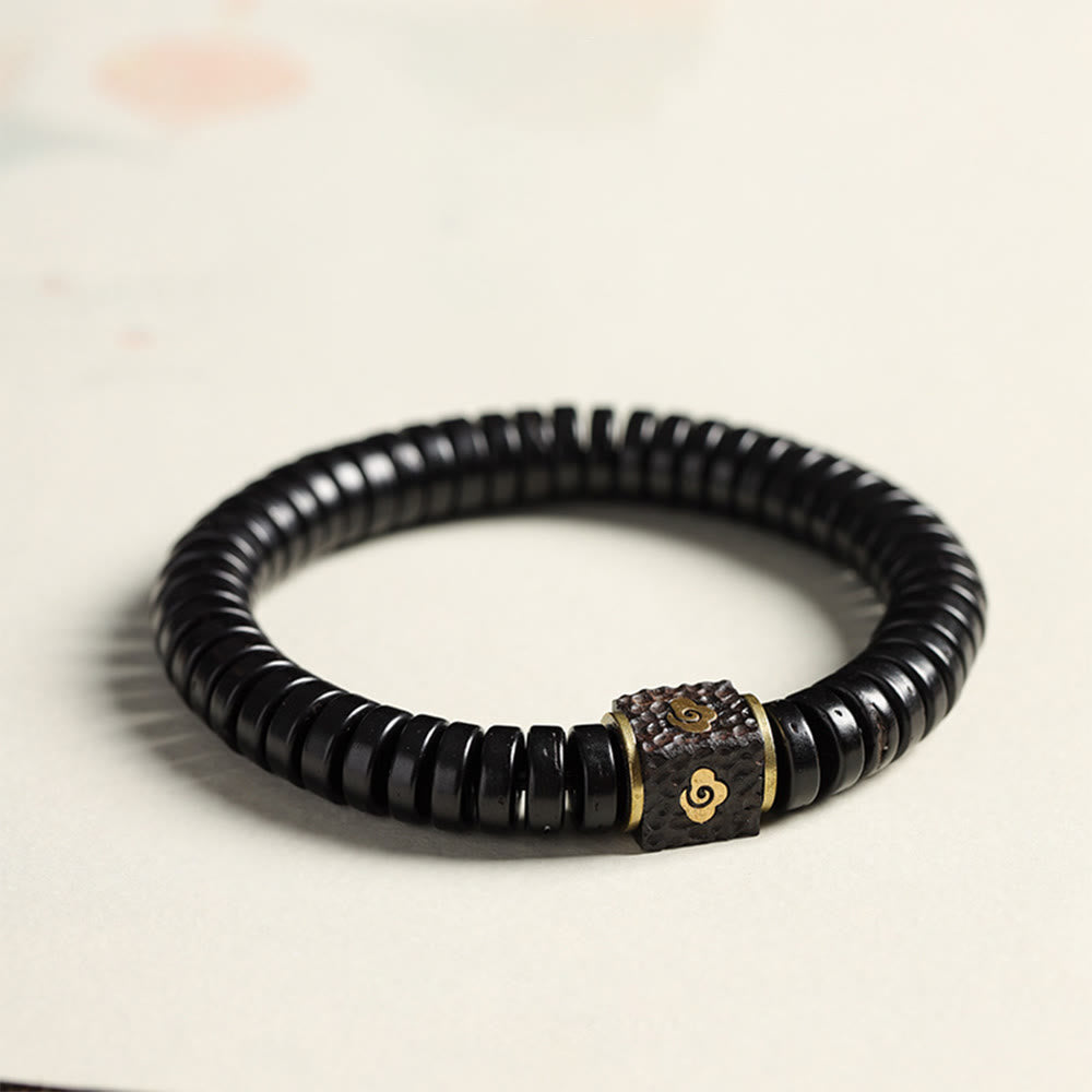 Buddha Stones Tibetan Coconut Shell Auspicious Clouds Positive Bracelet - Auspicious Clouds(Wrist Circumference: 14-16cm) - image 0