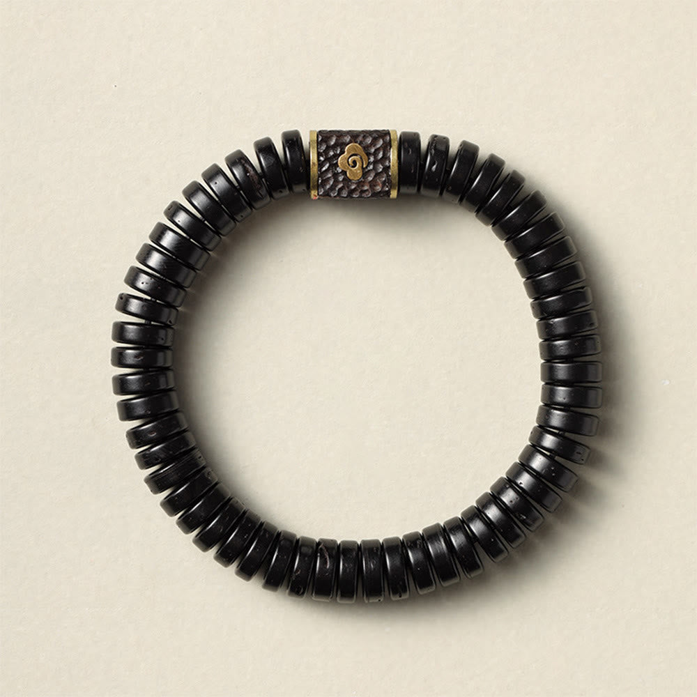 Buddha Stones Tibetan Coconut Shell Auspicious Clouds Positive Bracelet - image 2