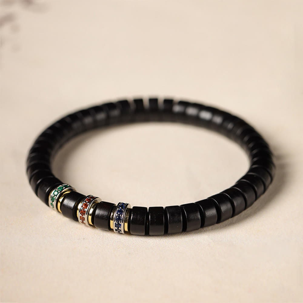 Buddha Stones Ebony Wood Small Leaf Red Sandalwood Zircon Peace Bracelet - Ebony Wood(Wrist Circumference 15-17cm) - image 0