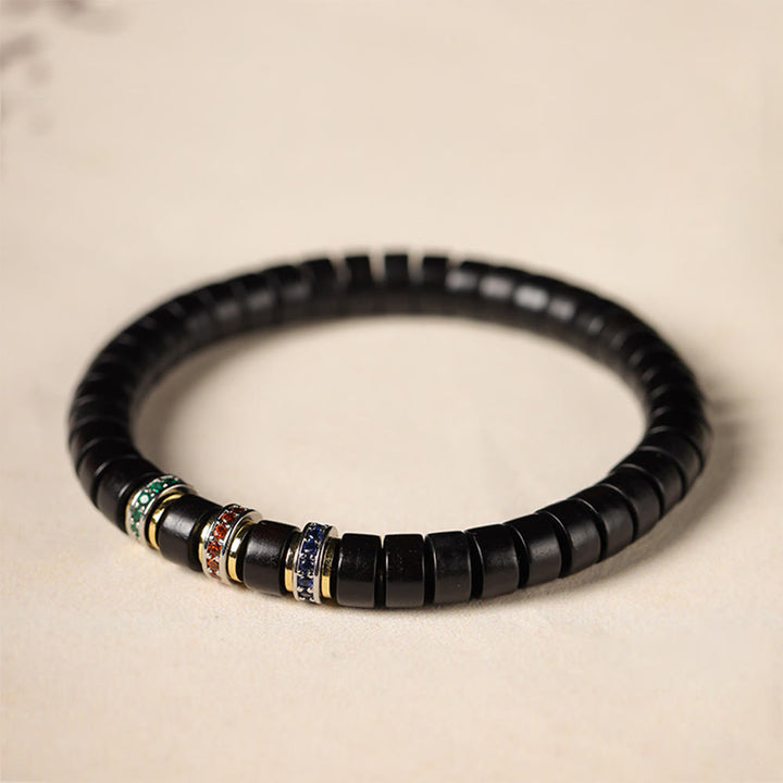 Buddha Stones Ebony Wood Small Leaf Red Sandalwood Zircon Peace Bracelet - Ebony Wood(Wrist Circumference 15-17cm) - image 0