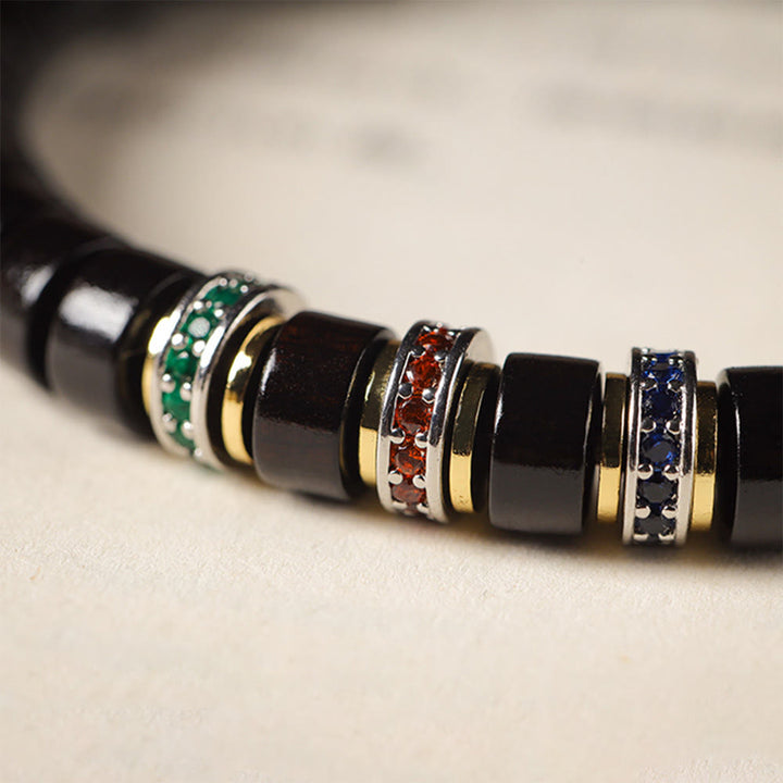 Buddha Stones Ebony Wood Small Leaf Red Sandalwood Zircon Peace Bracelet - image 3