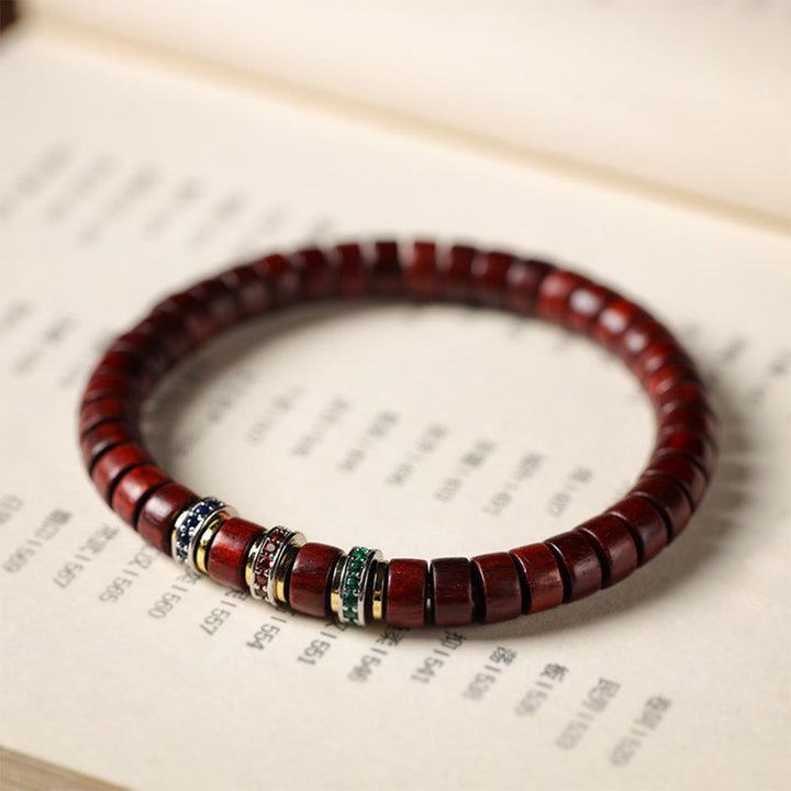 Buddha Stones Ebony Wood Small Leaf Red Sandalwood Zircon Peace Bracelet - Small Leaf Red Sandalwood(Wrist Circumference 15-17cm) - image 7