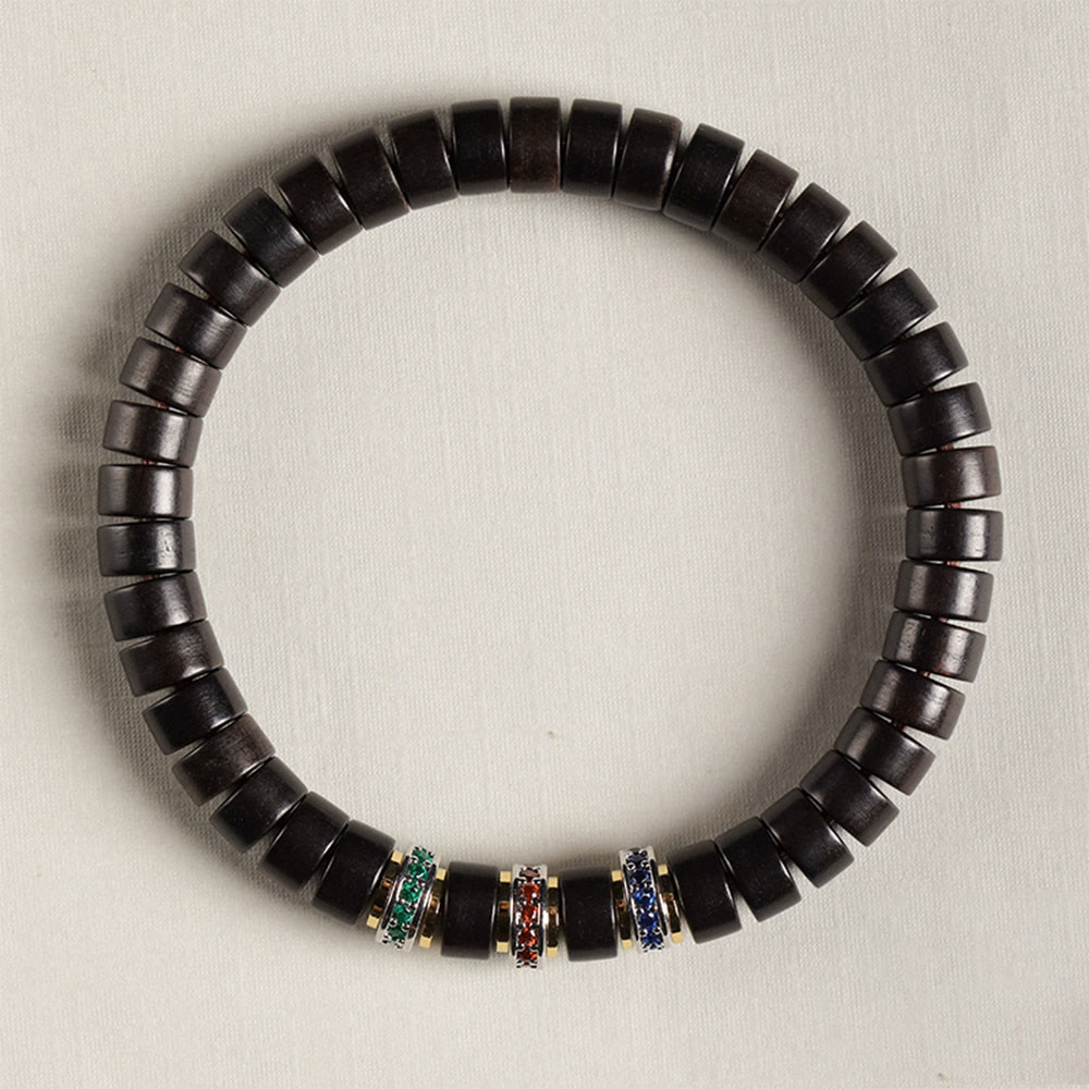 Buddha Stones Ebony Wood Small Leaf Red Sandalwood Zircon Peace Bracelet - image 2