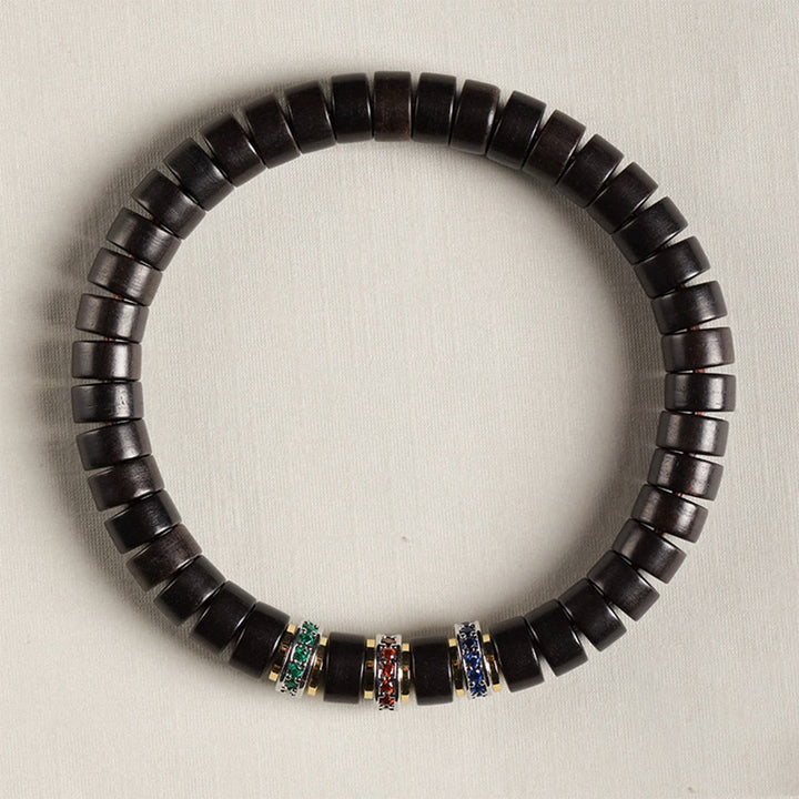 Buddha Stones Ebony Wood Small Leaf Red Sandalwood Zircon Peace Bracelet - image 2