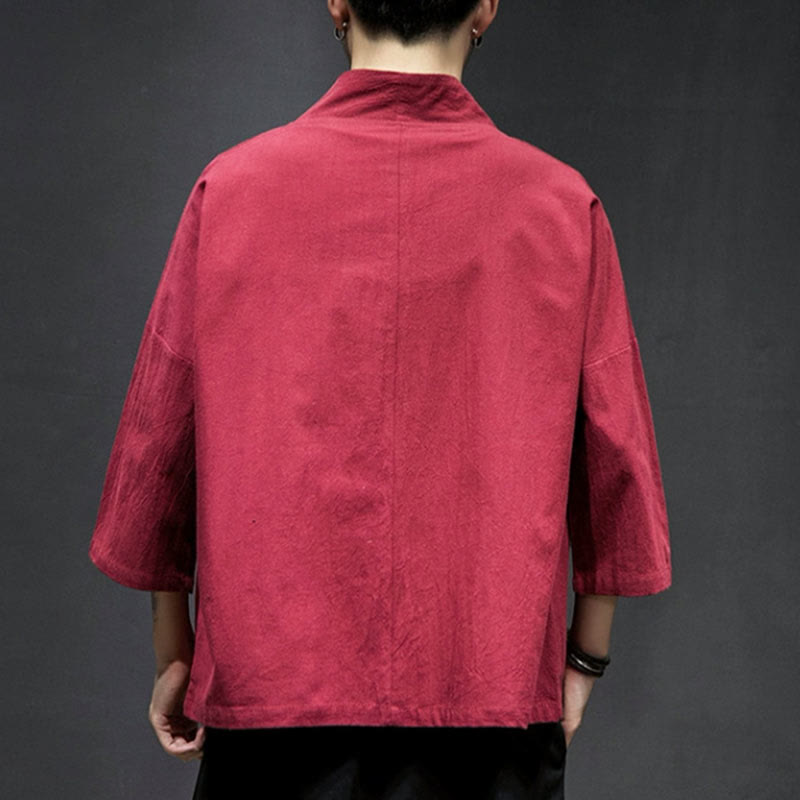 Buddha Stones Embroidery Open Front Jacket Men's Three Quarter Sleeve Kimono - image 21