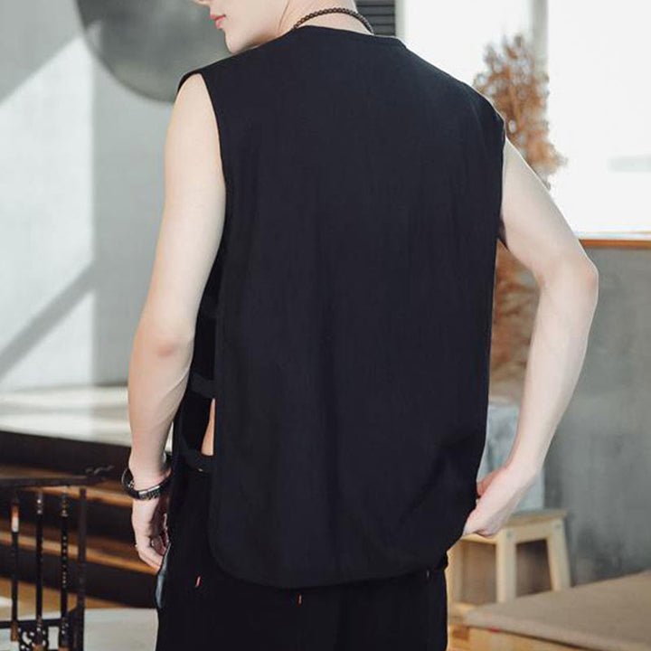 Buddha Stones Casual Chinese Frog-Button Men's Cotton Vest Waistcoat With Pockets  - image 11