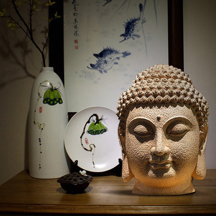 Buddha Stones Closed Eyes Meditating Buddha Head Resin Statue Zen Home Decoration 42*30*30cm - image 3