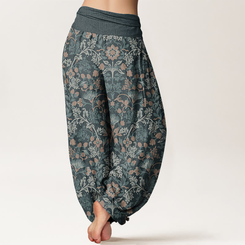 Buddha Stones Pure Cotton Casual Flower Vine Leaves Pattern Women's Elastic Waist Harem Pants - image 1