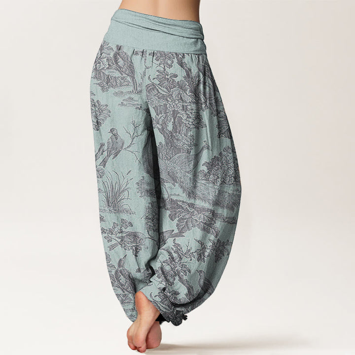 Buddha Stones Pure Cotton Birds Trees Branches Pattern Women's Elastic Waist Harem Pants - image 6