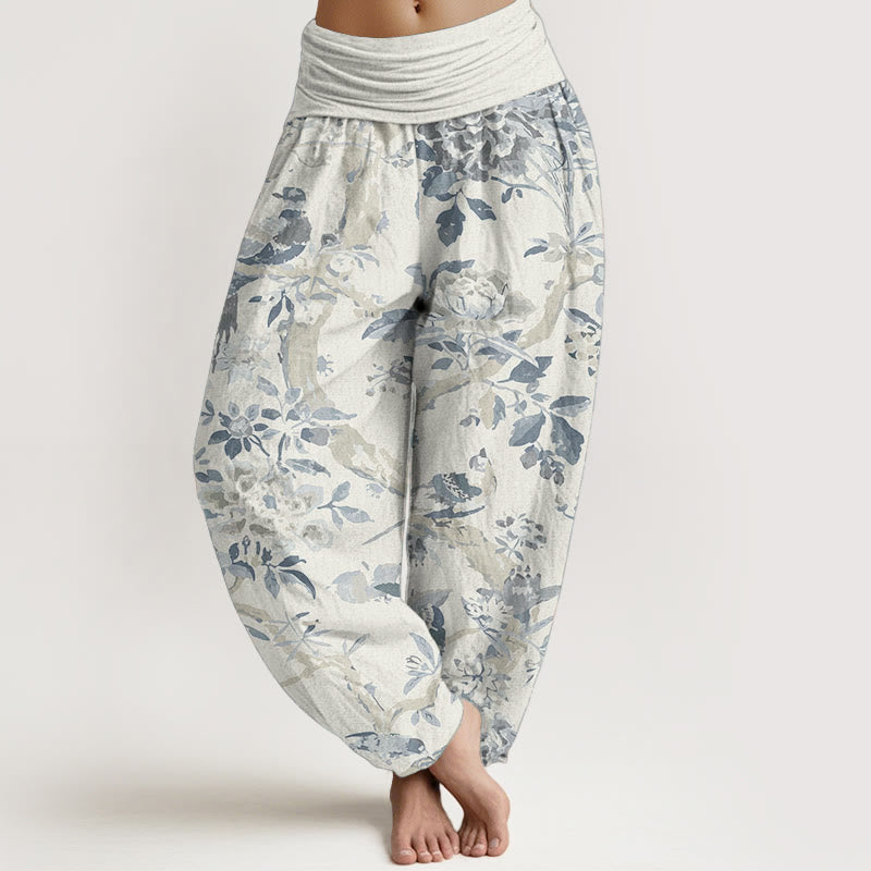 Buddha Stones Pure Cotton Birds Branches Flowers Pattern Women's Elastic Waist Harem Pants - Cornsilk - US22，UK/AU26，EU54 (6XL) - image 0