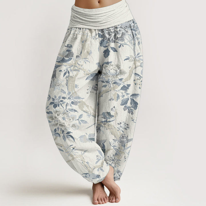 Buddha Stones Pure Cotton Birds Branches Flowers Pattern Women's Elastic Waist Harem Pants - Cornsilk - US22，UK/AU26，EU54 (6XL) - image 0