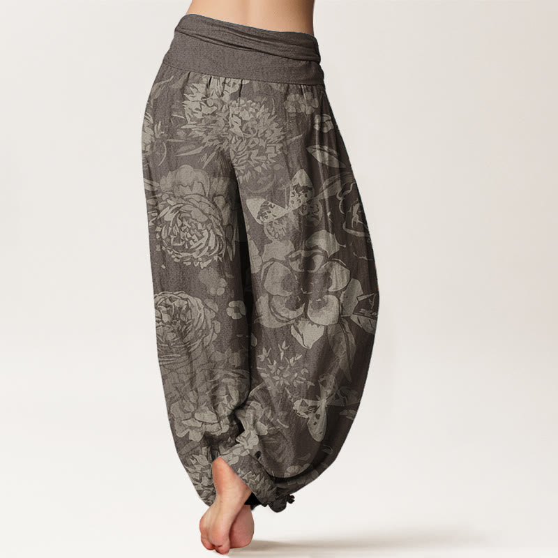 Buddha Stones Pure Cotton Casual Peony Flowers Leaves Women's Elastic Waist Harem Pants - image 6