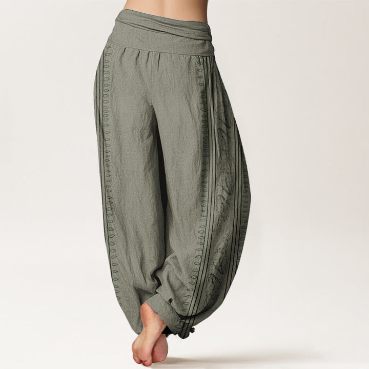 Buddha Stones Pure Cotton Dharma Wheel Lotus OM Pattern Women's Elastic Waist Harem Pants - image 7