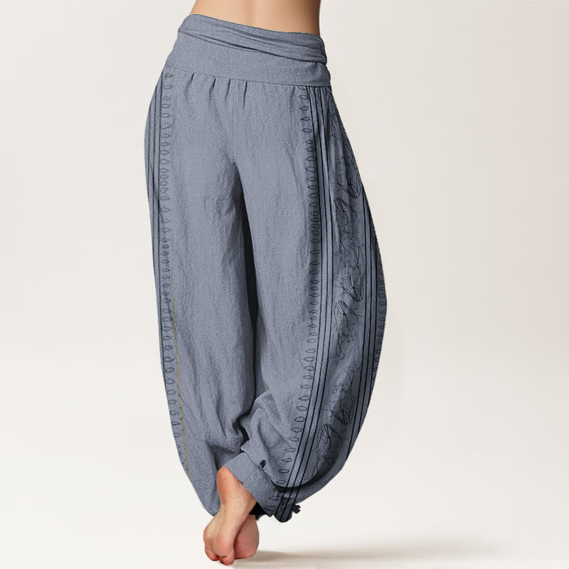 Buddha Stones Pure Cotton Dharma Wheel Lotus OM Pattern Women's Elastic Waist Harem Pants - image 2