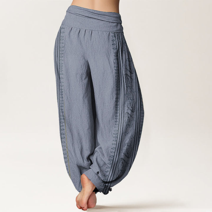 Buddha Stones Pure Cotton Dharma Wheel Lotus OM Pattern Women's Elastic Waist Harem Pants - image 2