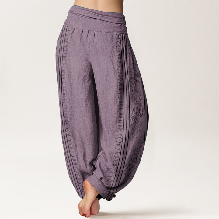 Buddha Stones Pure Cotton Dharma Wheel Lotus OM Pattern Women's Elastic Waist Harem Pants - image 10