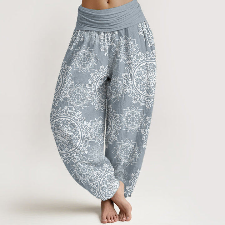 Buddha Stones Pure Cotton Casual White Mandala Flower Design Women's Elastic Waist Harem Pants - SkyBlue - US22，UK/AU26，EU54 (6XL) - image 6