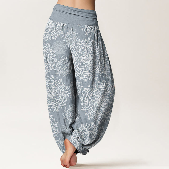 Buddha Stones Pure Cotton Casual White Mandala Flower Design Women's Elastic Waist Harem Pants - image 7