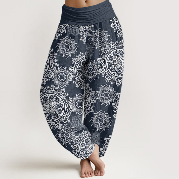 Buddha Stones Pure Cotton Casual White Mandala Flower Design Women's Elastic Waist Harem Pants - SteelBlue - US22，UK/AU26，EU54 (6XL) - image 9