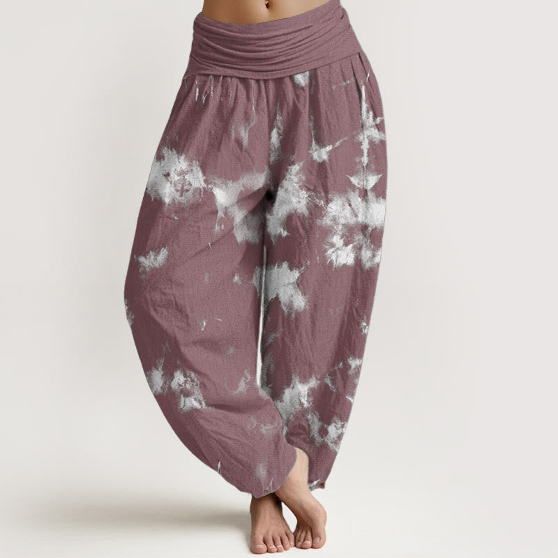 Buddha Stones Pure Cotton White Lines Spots Tie-Dye Pattern Women's Elastic Waist Harem Pants - PaleVioletRed - US22，UK/AU26，EU54 (6XL) - image 8