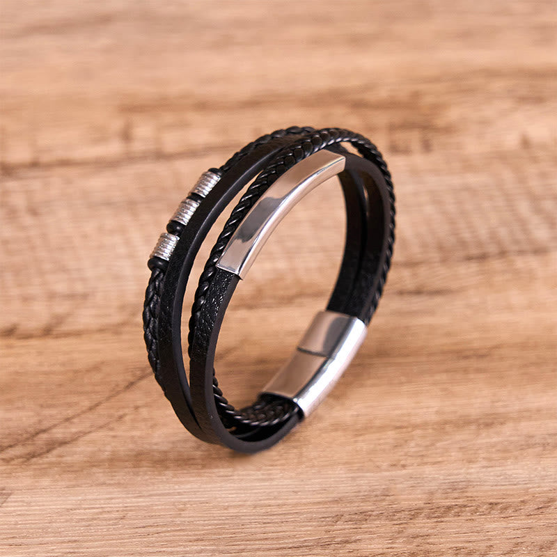 Buddha Stones Fashion Titanium Steel Leather Hand Woven Magnetic Buckle Strengthen Bracelet - image 1
