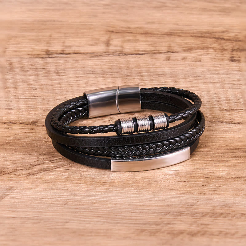 Buddha Stones Fashion Titanium Steel Leather Hand Woven Magnetic Buckle Strengthen Bracelet - Silvery Buckle(Wrist Circumference: 18-19cm) - image 0